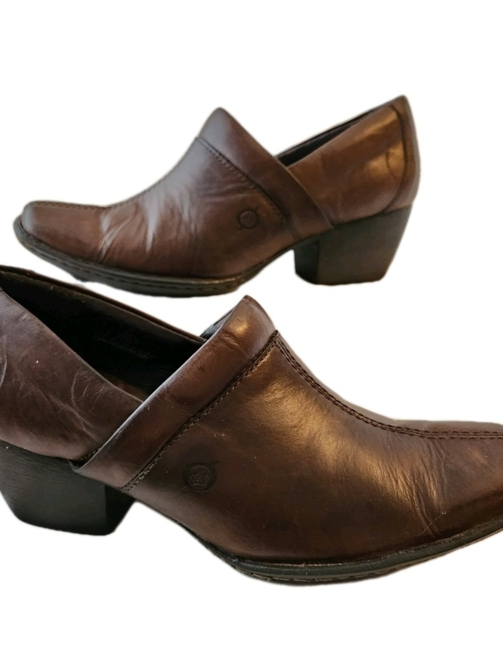 BORN Boots Kinney Size 7 Brown Leather Cuban Block Heel Shoe Comfort Work Casual